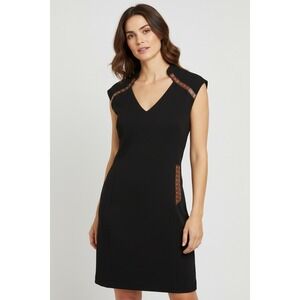 Cache Sheath Dress‎ Black LBD Y2K Corset Lace Faux Wrap Size 12 Cocktail  NWOT